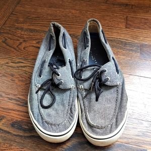 Gray size 10 canvas Sperry Dock Sider boat shoes.